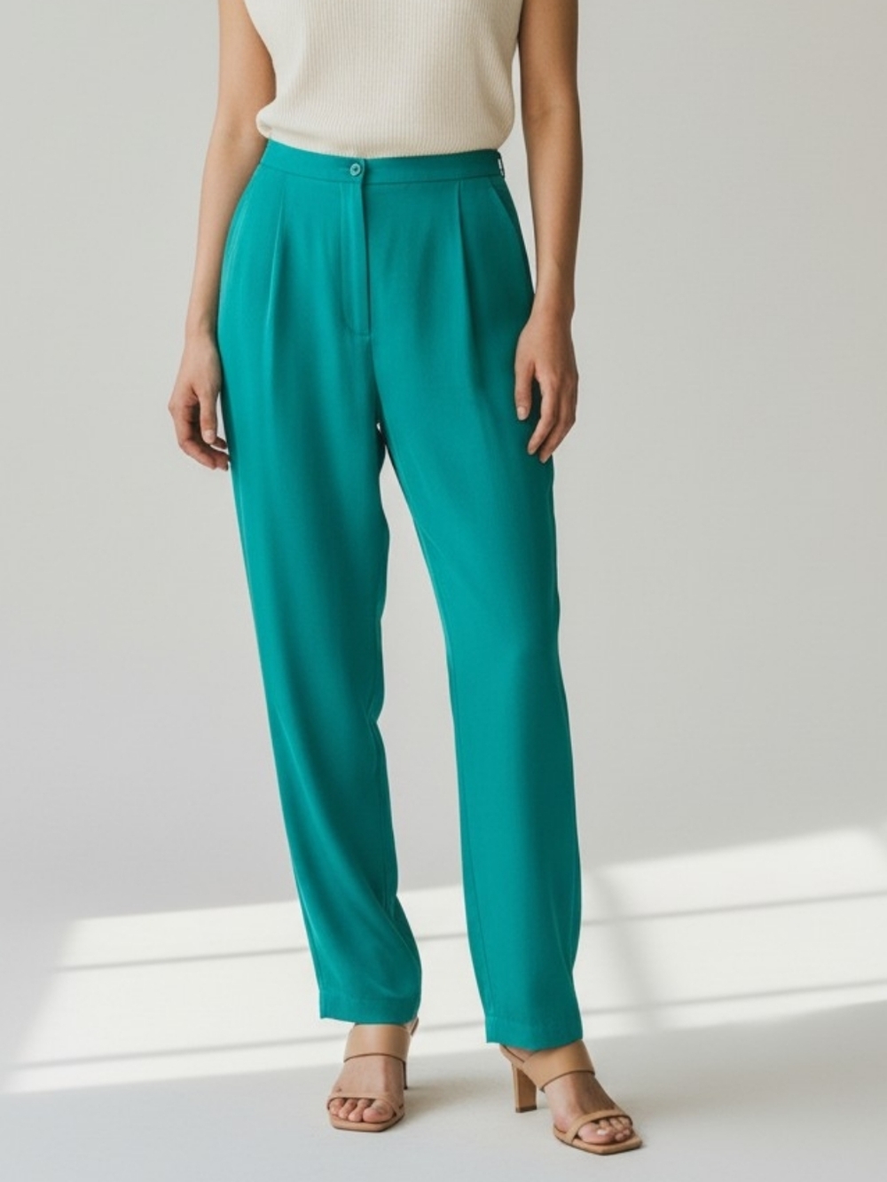 100% Silk Vintage Nygard Collection Teal Wide-Leg Pants